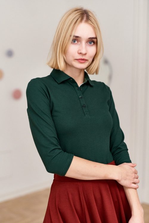 Bluzka Polo butelkowa zieleń – rękaw 3/4