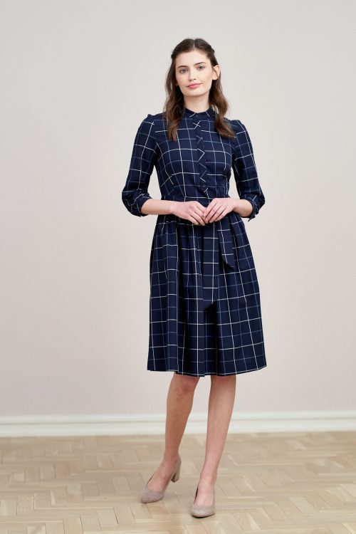 Sukienka Aglaia bawełna granatowa w kratę