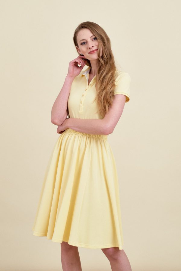 Sukienka Polo z gumką jasnożółta krótki rękaw