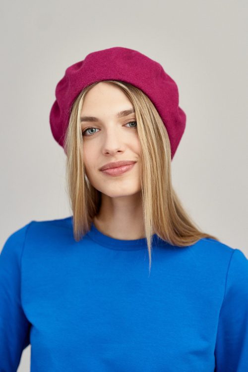 Beret wełniany ciemnoróżowy
