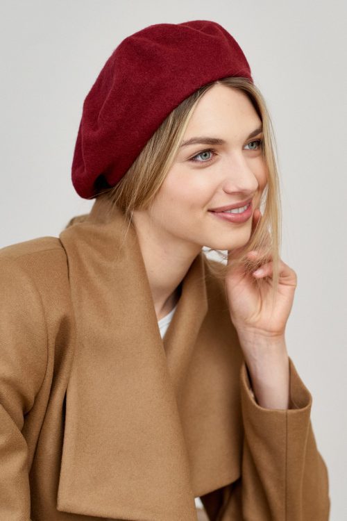 Beret wełniany bordowy