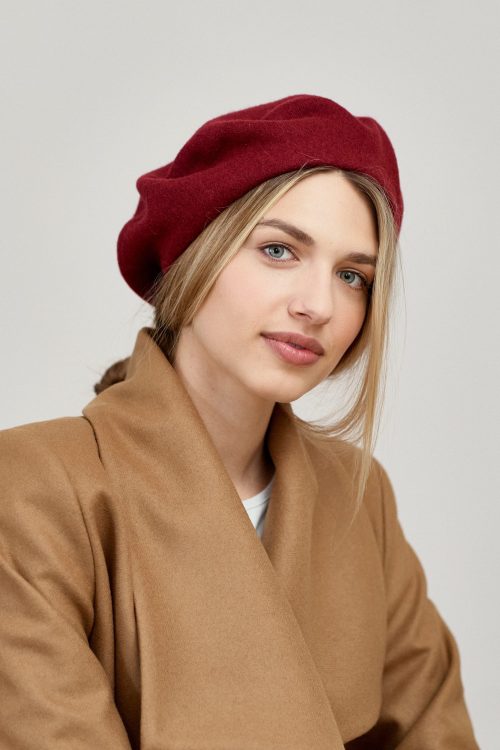 Beret wełniany bordowy