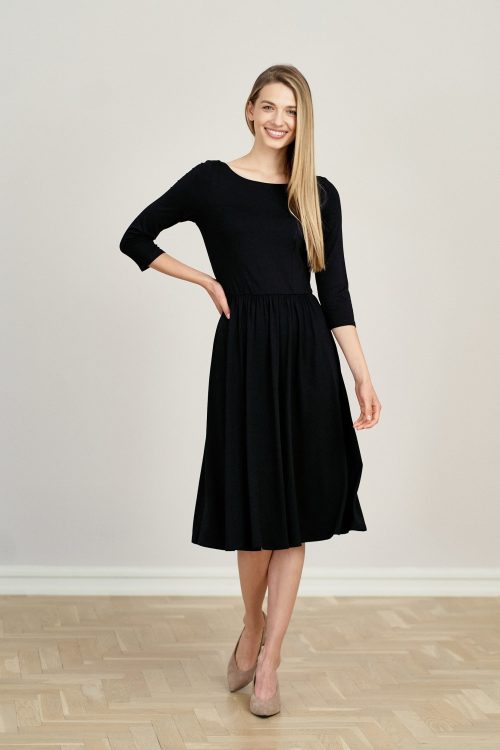 Sukienka Emelina czarna mikromodal rękaw 3/4