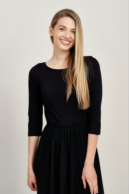 Sukienka Emelina czarna mikromodal rękaw 3/4