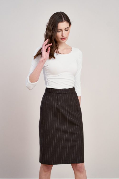 Spódnica Leto wełna brązowa w szeroki prążek