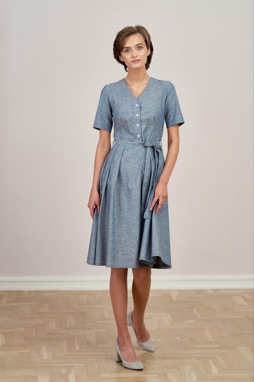 Sukienka Alodia bawełna szarogranatowa melanż