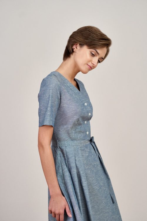 Sukienka Alodia bawełna szarogranatowa melanż