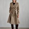 Płaszcz Achillea beżowa jodełka w błękitno-pomarańczową kratę – wełna Harris Tweed®