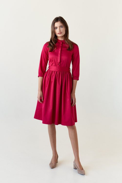 Sukienka Aglaia bawełna z elastanem czerwień perska