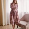 Sukienka Melia różowa w kwiaty - tencel |34|różowy