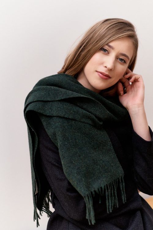 Szal wełniany butelkowa zieleń