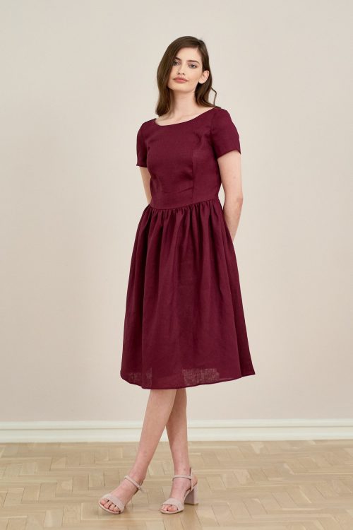 Sukienka Melania lniana oberżynowa