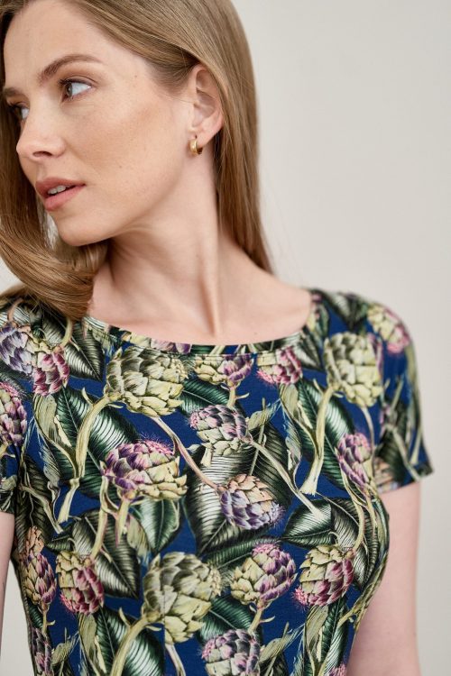 Sukienka Emelina Cynarae granatowa krótki rękaw