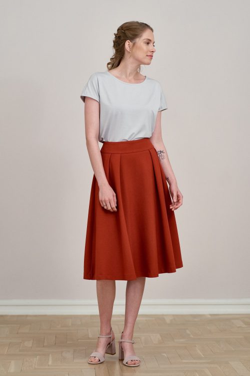 Spódnica Lucia krepa wiskozowa rudy brąz