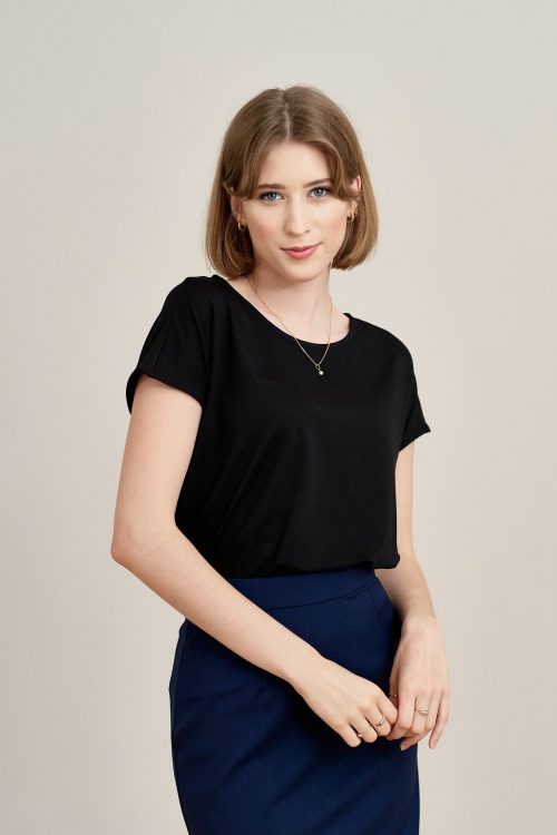 Bluzka Kordelia czarna mikromodal krótki rękaw