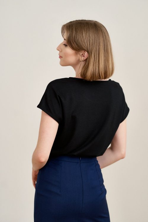 Bluzka Kordelia czarna mikromodal krótki rękaw