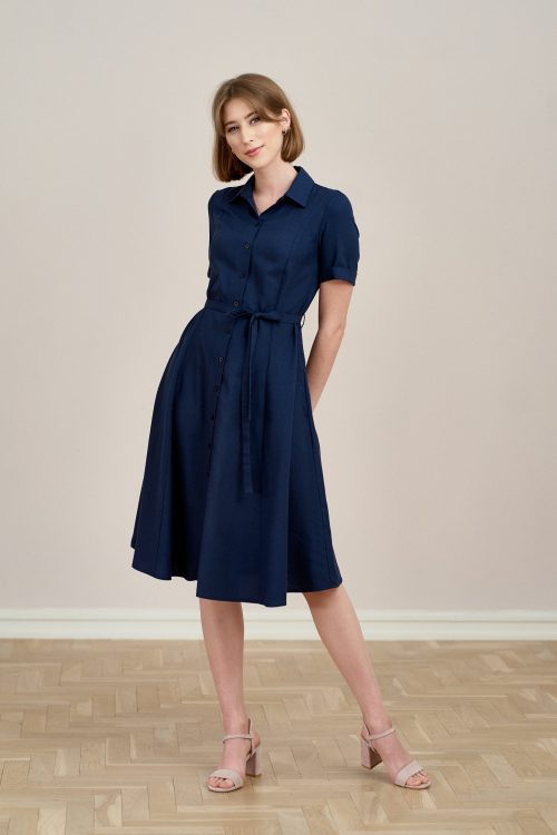 Sukienka Marina wiskoza z bawełną granat