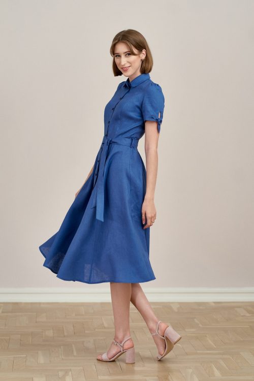 Sukienka Ariana lniana ciemnoniebieska