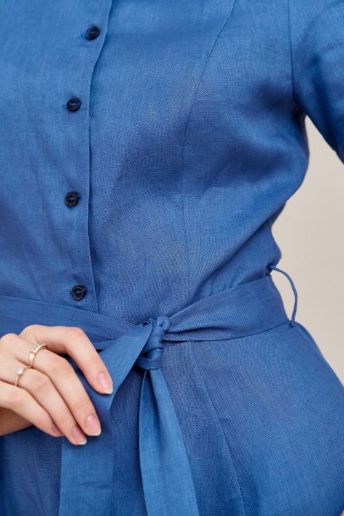 Sukienka Ariana lniana ciemnoniebieska