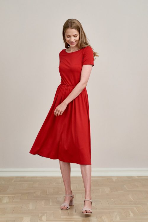 Sukienka Emelina czerwień chili mikromodal krótki rękaw