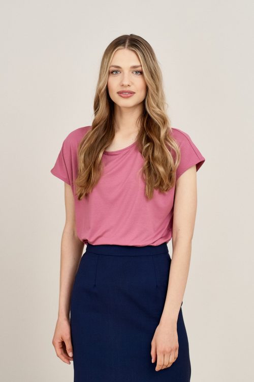 Bluzka Kordelia róż piwoniowy mikromodal krótki rękaw
